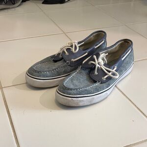 Sperry Two-Tone Blue Canvas and Navy Boat Shoes with White Laces